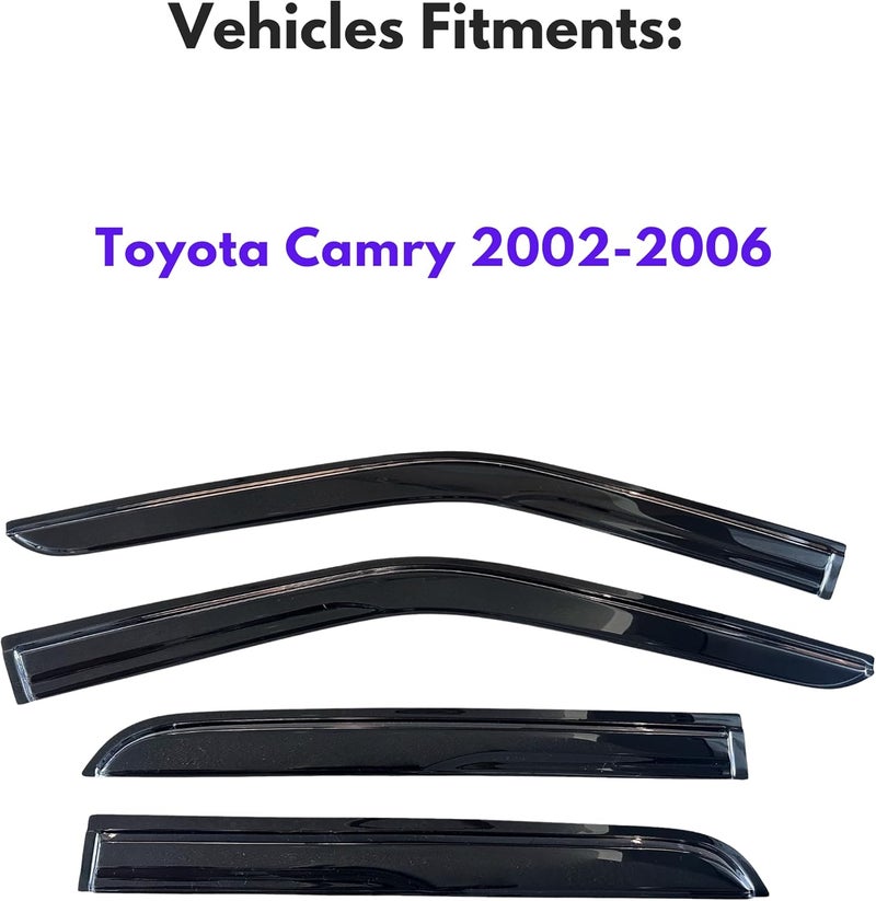KPY Window Visor Compatible with Toyota Camry 2002-2006, Rain Guard Side Window Vent Deflectors Tape-On Style, 2002 2003 2004 2005 2006, Black - Image 2